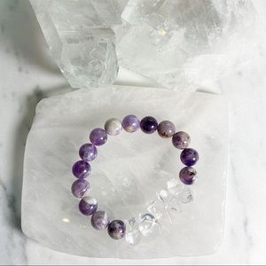 Chevron Amethyst with Quartz Designer Mala Beads